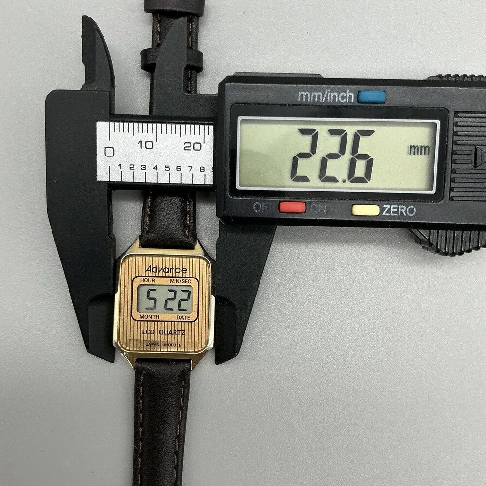 Vintage Advance Womens Watch 23mm Gold LCD Digital Black Leather New Battery